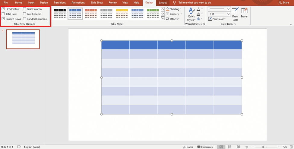 How to format the style of a table in PowerPoint