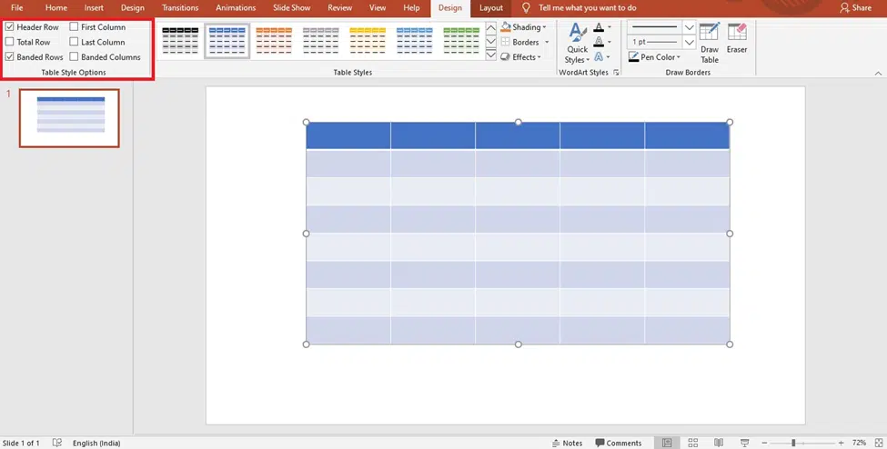 How to format the style of a table in PowerPoint