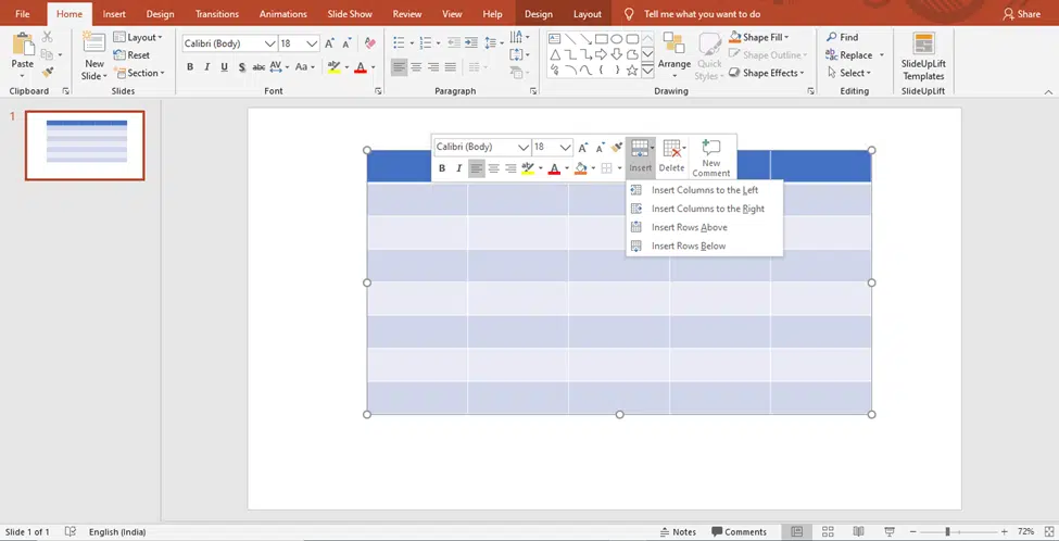 add a row to a table in PowerPoint