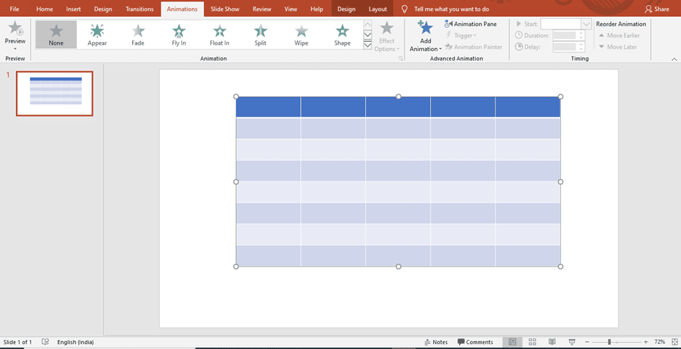 animate table in PowerPoint
