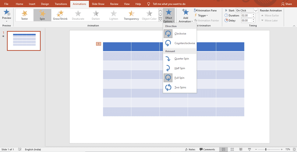 animate table in PowerPoint