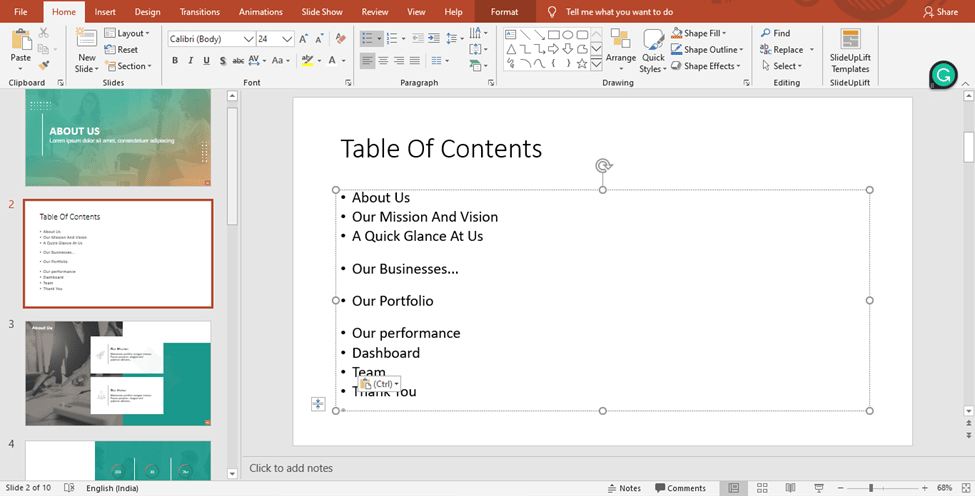 How To Create A Table Of Contents In Powerpoint 2010