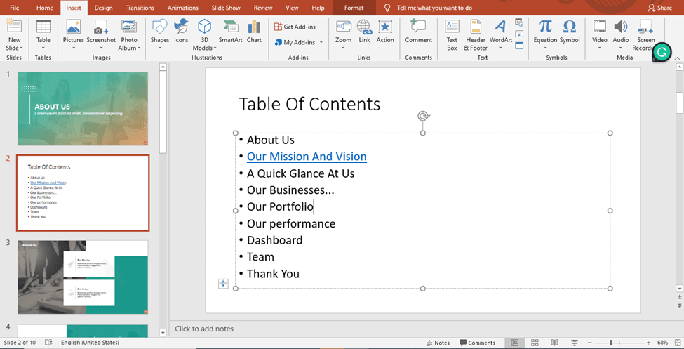 How To Make A Table Of Contents Slide In Powerpoint