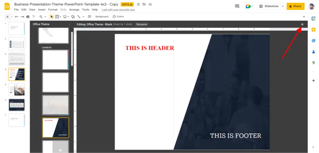 create header and footer in google slides