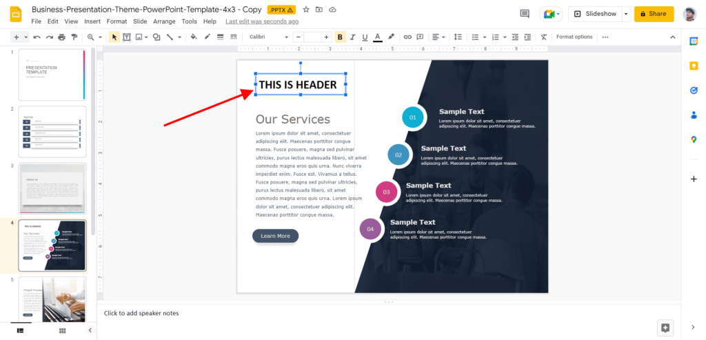 where are header and footer in google slides