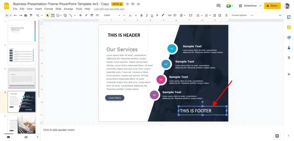 header and footer in google slides