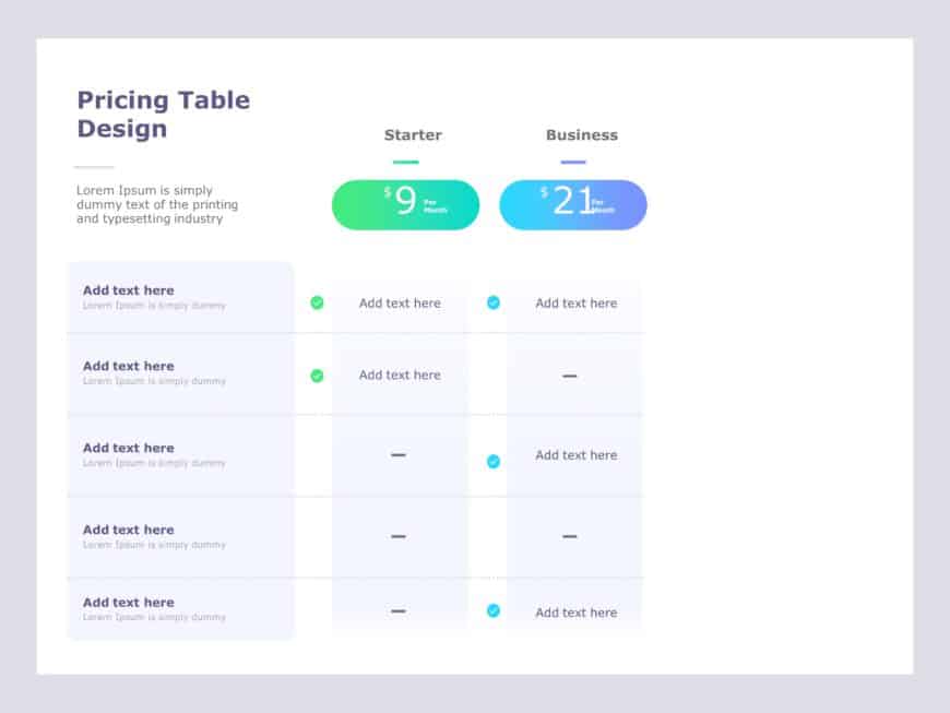 Modern Pricing Table PowerPoint Template