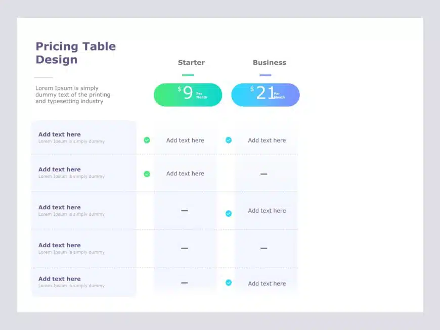 Modern Pricing Table PowerPoint Template