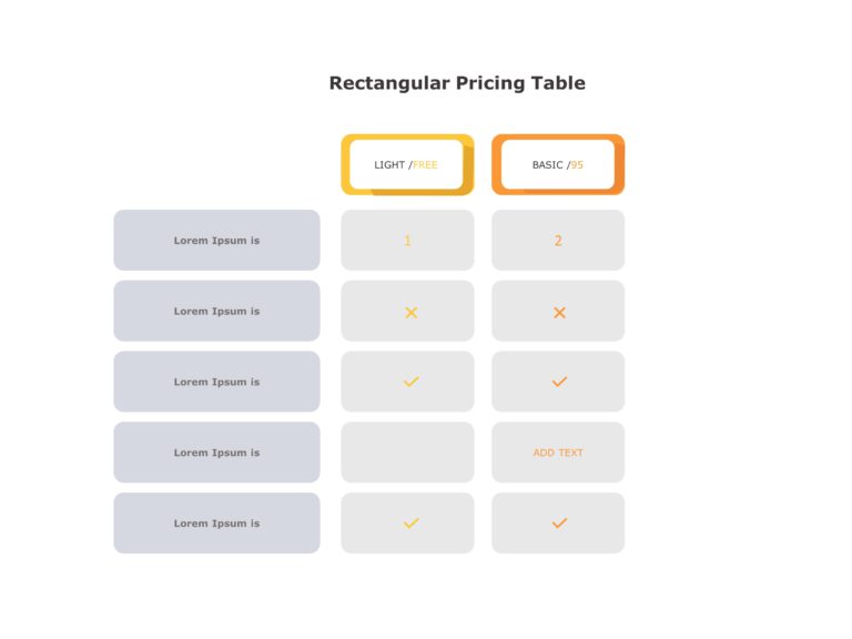 Rectangular Pricing PowerPoint Table