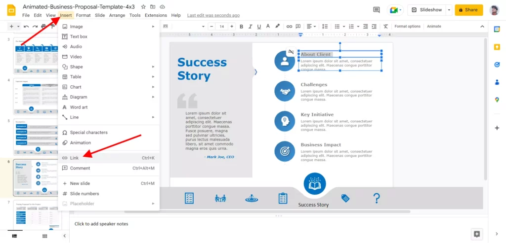 how to insert a link in google slides