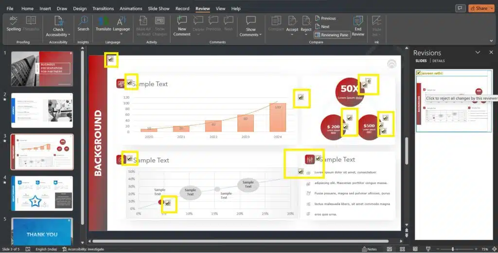 track changes in ppt