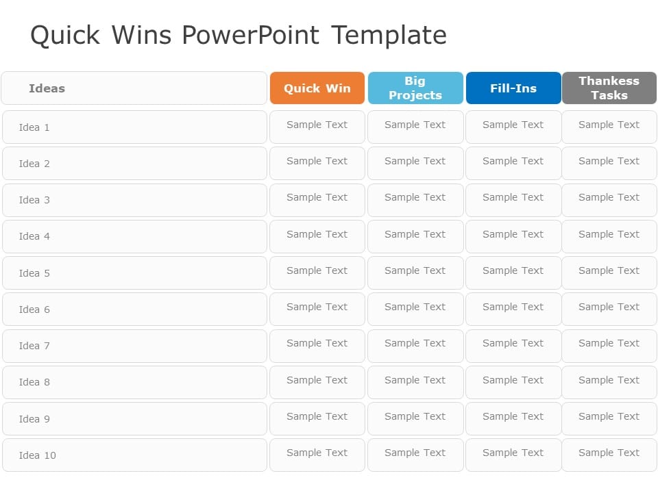 Animated Quick Wins Table PowerPoint Template & Google Slides Theme