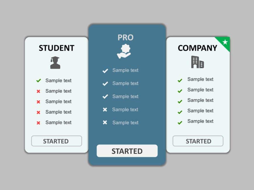 Gray and Blue Pricing Plan Comparison Chart Presentation Template