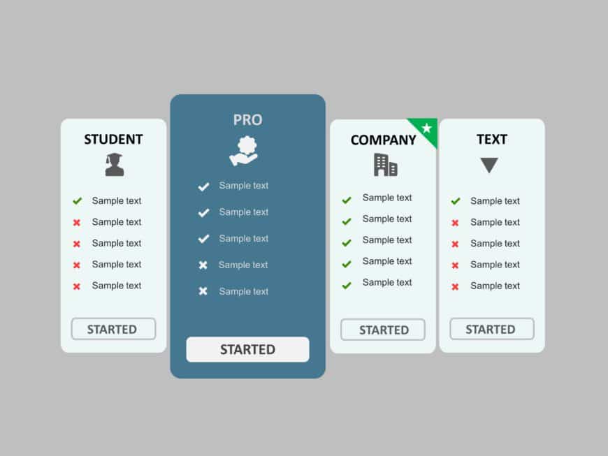 Gray and Blue Pricing Plan Comparison Layout Powerpoint Template
