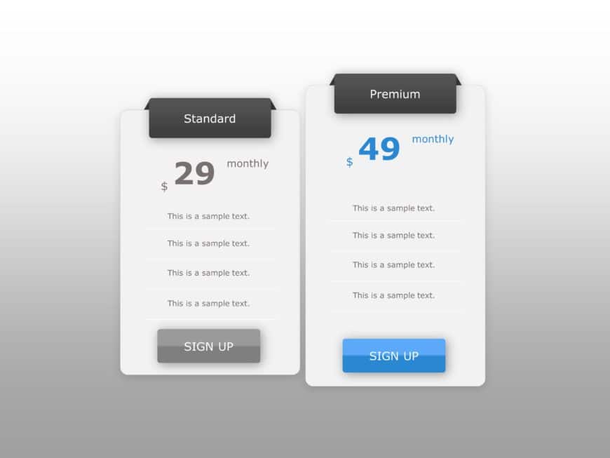 Gray and Blue Pricing Plan Cards for Subscription Services Presentation Template