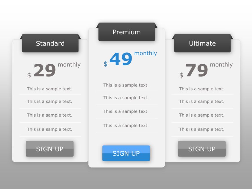 Gray and Blue Tiered Pricing Plan Layout Powerpoint Template