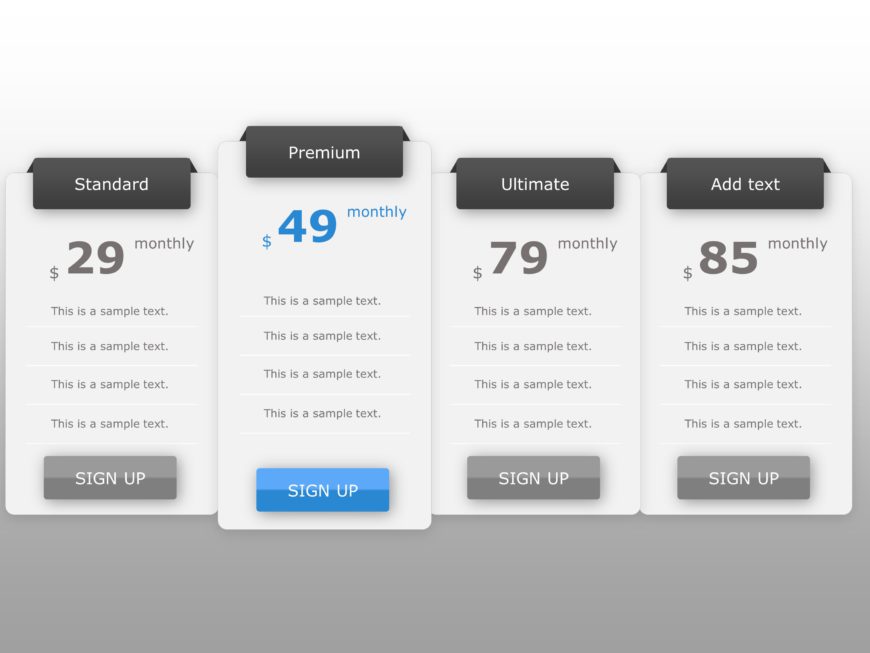 Gray and Blue Pricing Table for Subscription Plans Powerpoint Template