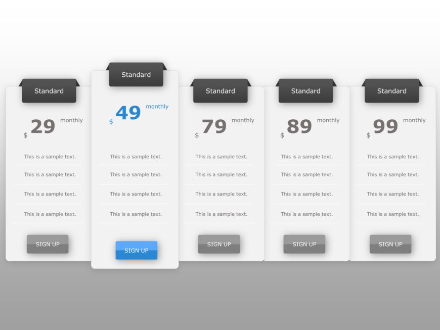 Gray and Blue Tiered Pricing Plan Layout Slide Template