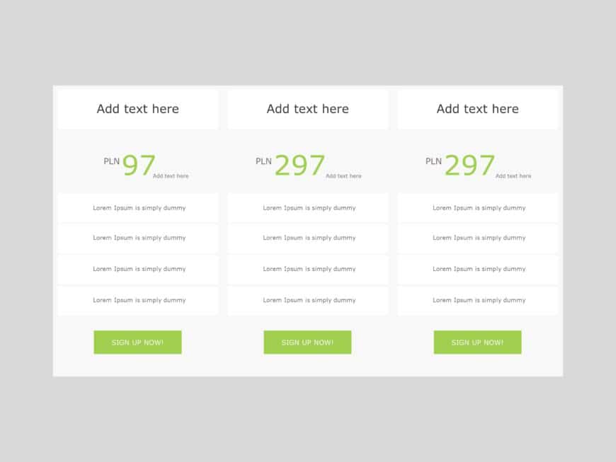 Green and Gray Pricing Table for Subscription Services Slide Template