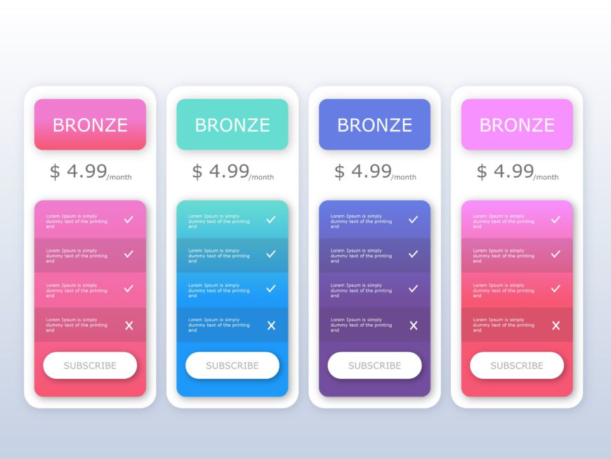 Gradient Pricing Plan Cards in Vibrant Pastels Presentation Template