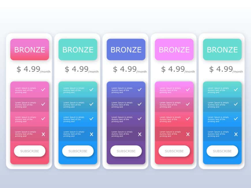 Gradient Pricing Plan Cards in Pastel Shades Presentation Template