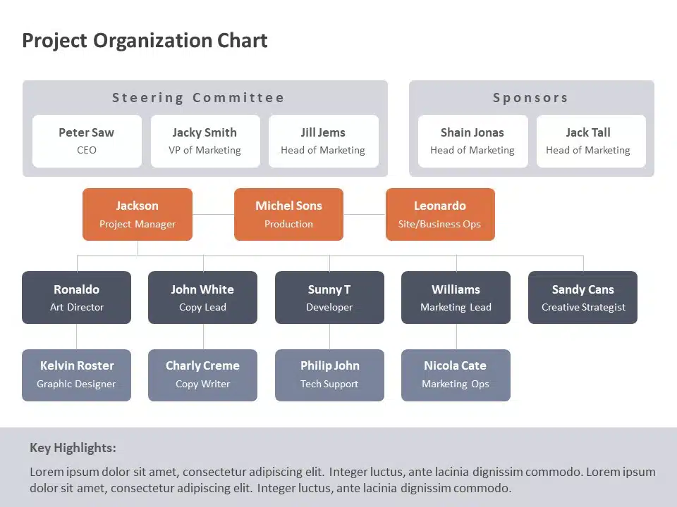 Animated Project Organizational Chart Powerpoint Template 6785