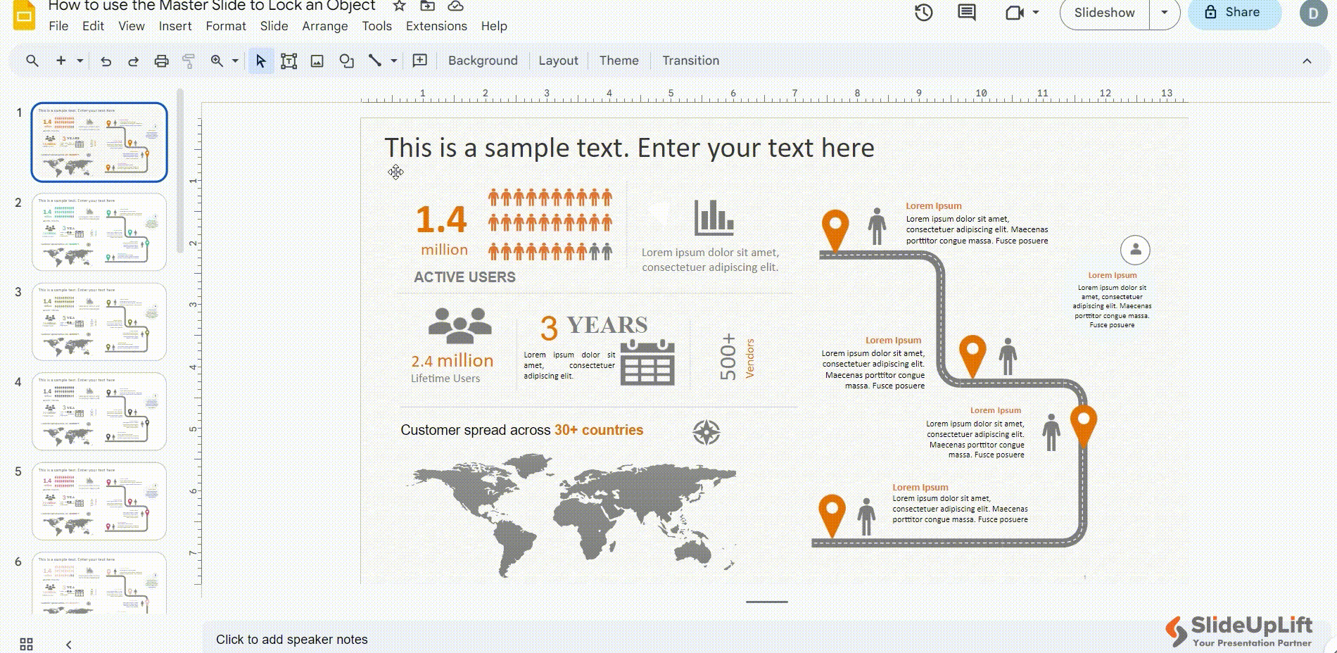 How to lock object in Google Slides using the Master Slide