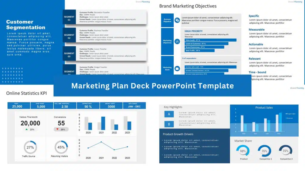 content of a good powerpoint presentation Shows Marketing Plan Deck PowerPoint Template