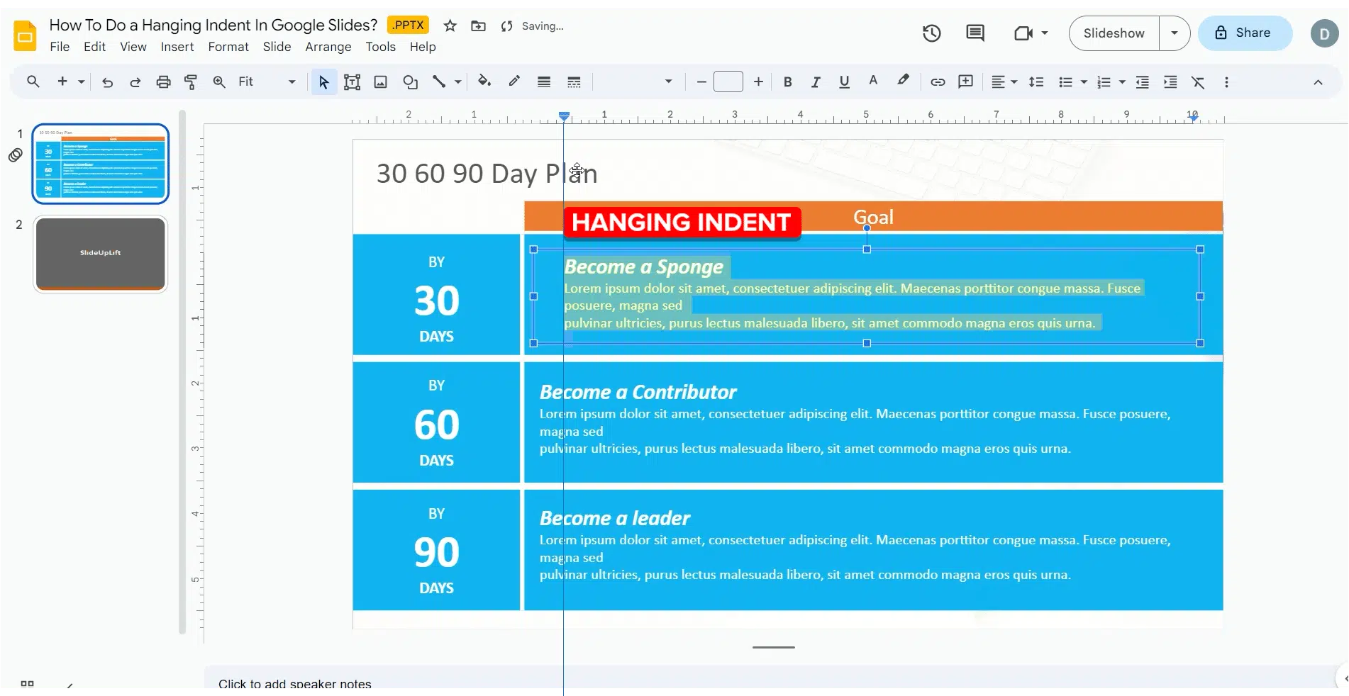 Hanging Indent in Google Slides