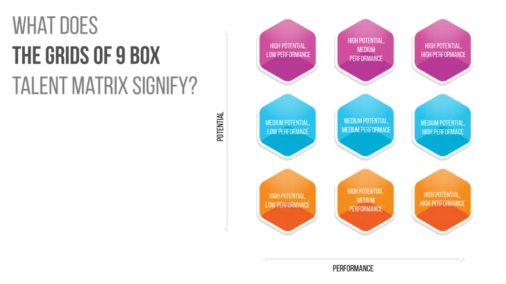 This Image helps to understand what does grids of 9 box talent matrix signify