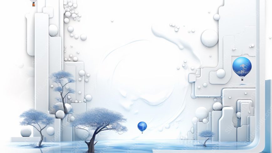 Blue White Trees Balloons Geometric Shapes background image