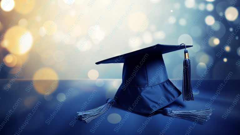 Navy Graduation Cap Golden Bokeh background image & Google Slides Theme