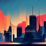 Sunset Orange Blue Silhouetted Skyline background image & Google Slides Theme