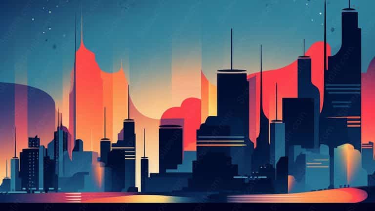 Sunset Orange Blue Silhouetted Skyline background image & Google Slides Theme