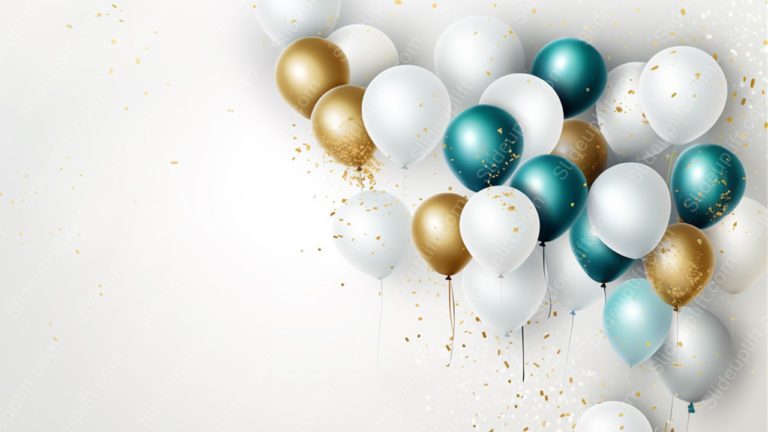 Teal Gold White Balloons background image & Google Slides Theme