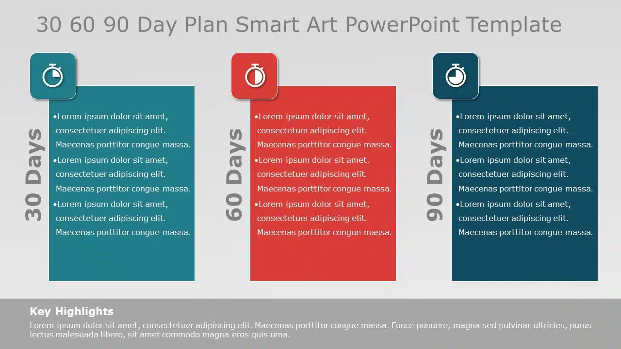 30 60 90 Day Plan Smart Art PowerPoint Template & Google Slides Theme