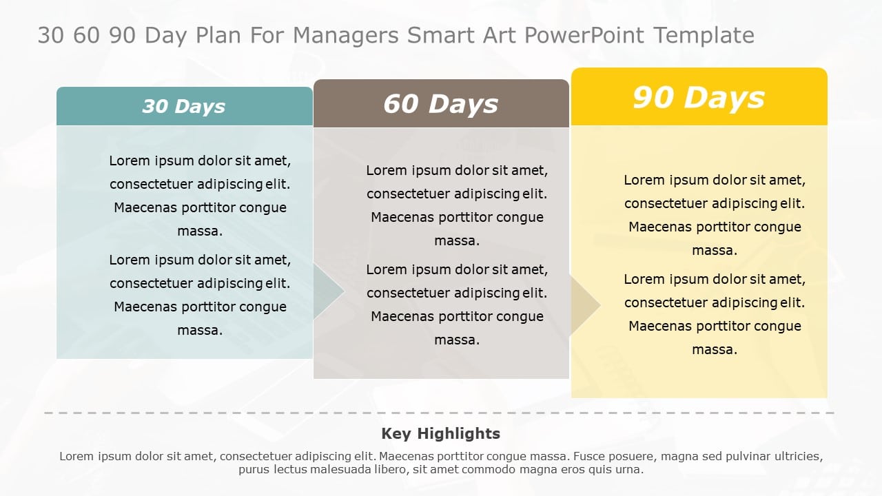 30 60 90 Day Plan for Managers Smart Art PowerPoint Template & Google Slides Theme