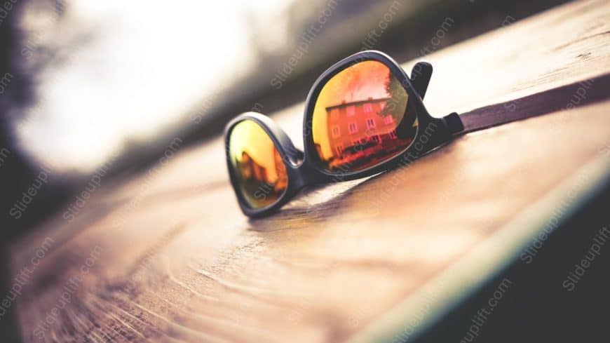 Amber reflective sunglasses wooden surface background image