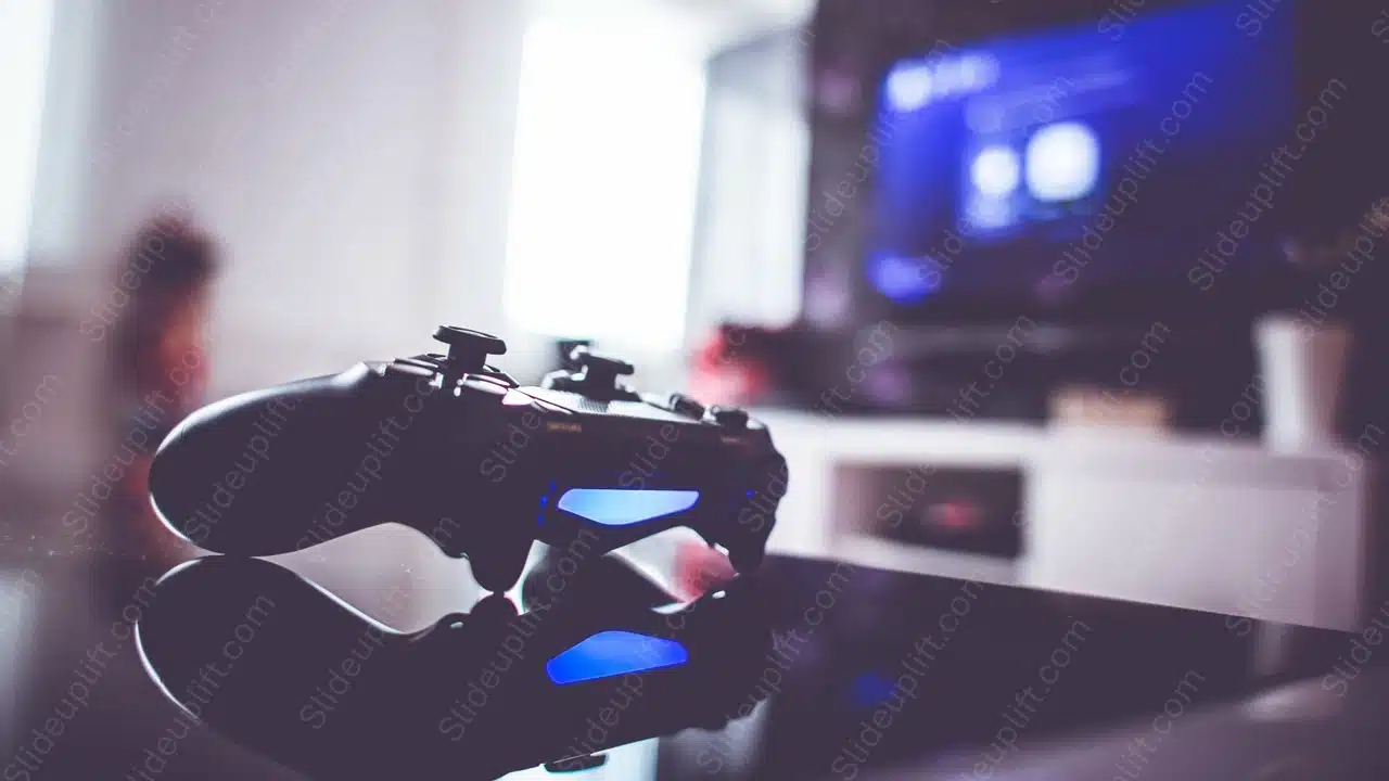 Black Blue Game Controller Blurry Living Room background image & Google Slides Theme