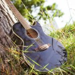 Black Guitar Green Grass background image & Google Slides Theme