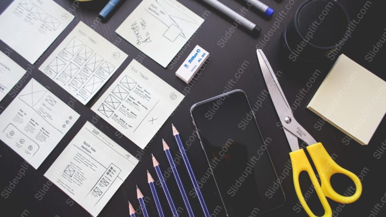 Black Smartphone Scissors Pencils Paper background image & Google Slides Theme
