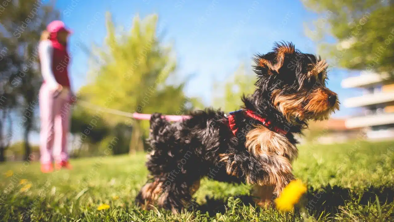 Black and Tan Dog Pink Leash Person background image & Google Slides Theme