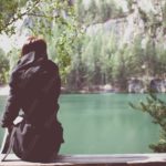 Black cloaked person lake background image & Google Slides Theme