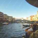 Blue Golden Rialto Bridge Venice background image & Google Slides Theme