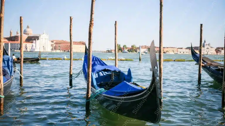 Blue Gondolas Water background image & Google Slides Theme