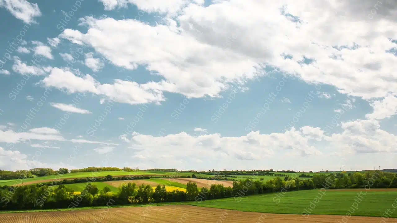 Blue Sky Green Yellow Fields background image & Google Slides Theme