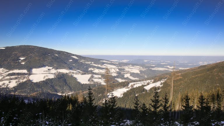 Blue Sky Snow Covered Hills Trees background image & Google Slides Theme