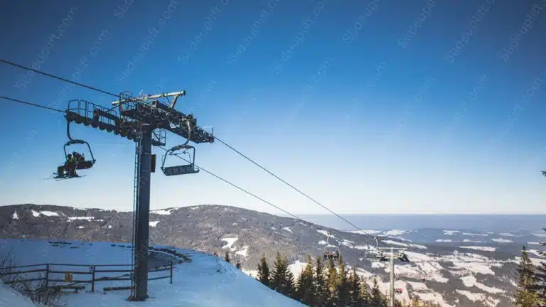 Blue Sky Snow Covered Landscape Ski Lift background image & Google Slides Theme