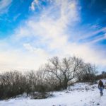 Blue Sky White Snow Person Winter background image & Google Slides Theme