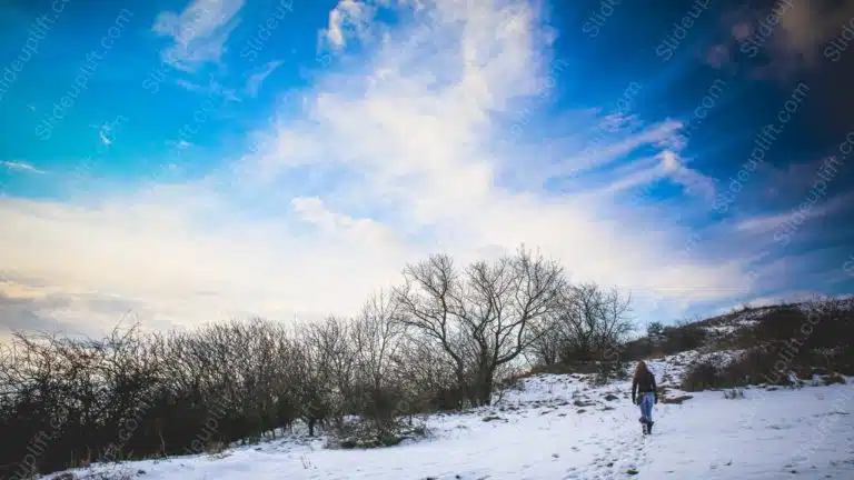 Blue Sky White Snow Person Winter background image & Google Slides Theme